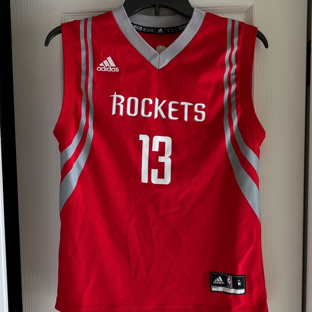 Kids Adidas Red and Gray Rockets Jersey #13 Harden size M